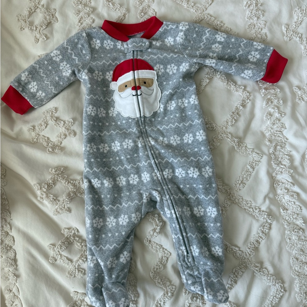 Festive Gray and Red Footies with Santa Claus Design